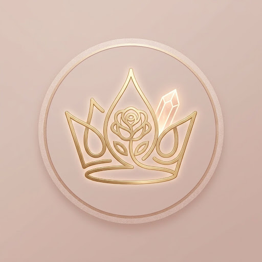 Decorative branding emblem with crown and rose